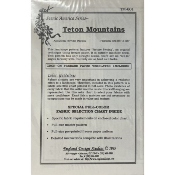 England Design Studio -Teton Mountains Landscape Art Quilt - Size 26" x 39" - Picture 4 of 4